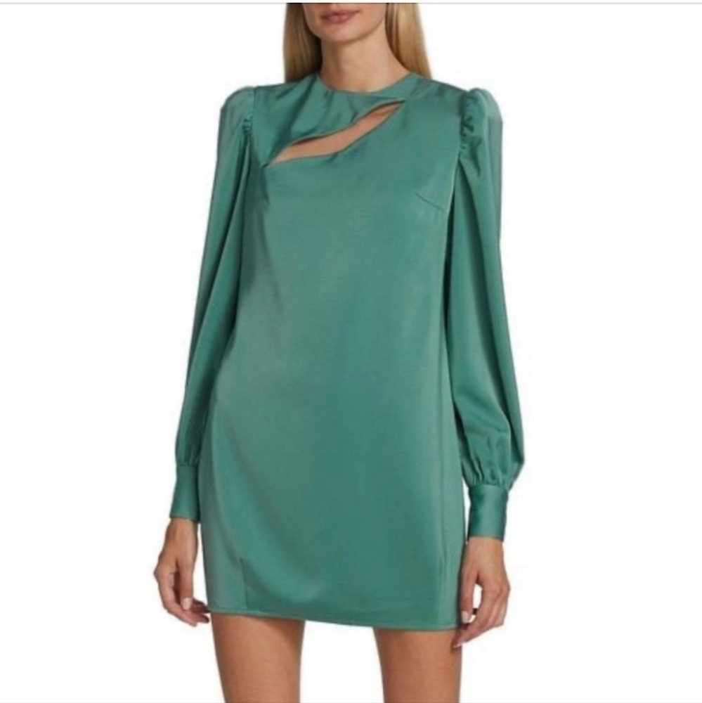 Kimberly Goldson Belle Satin Cut Out Minidress in Green XL